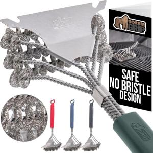 imageGORILLA GRIP Heavy Duty No Bristle Triple Helix Grill Brush with Scraper for Outdoor Grills Safe Steam Cleaning Oversized Comfortable Handle Grip with Bottle Opener BBQ Tools 175 Inch GreenHunter Green