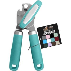 imageGORILLA GRIP Heavy Duty Stainless Steel Smooth Edge Manual Can Opener and Bottle Openers Soft Comfortable Handle Oversized Handheld Turn Knob US Designed Multifunctional Kitchen Tool WhiteTurquoise