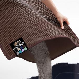 imageGORILLA GRIP Honeycomb Cat Litter Box Mat Two Layer Trapping Waste Mats Soft On Paws Litter Box Supplies and Essentials for Indoor Cats Traps Excess Water Resistant for Floors 30x24 GrayBrown