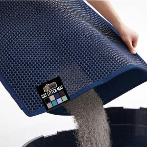 imageGORILLA GRIP Honeycomb Cat Litter Box Mat Two Layer Trapping Waste Mats Soft On Paws Litter Box Supplies and Essentials for Indoor Cats Traps Excess Water Resistant for Floors 30x24 GrayNavy