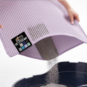 imageGORILLA GRIP Honeycomb Cat Litter Box Mat Two Layer Trapping Waste Mats Soft On Paws Litter Box Supplies and Essentials for Indoor Cats Traps Excess Water Resistant for Floors 30x24 GrayPurple