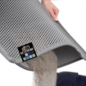 imageGORILLA GRIP Honeycomb Cat Litter Box Mat Two Layer Trapping Waste Mats Soft On Paws Litter Box Supplies and Essentials for Indoor Cats Traps Excess Water Resistant for Floors 30x24 GrayGray