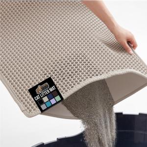 imageGORILLA GRIP Honeycomb Cat Litter Box Mat Two Layer Trapping Waste Mats Soft On Paws Litter Box Supplies and Essentials for Indoor Cats Traps Excess Water Resistant for Floors 30x24 GrayBeige