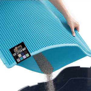 imageGORILLA GRIP Honeycomb Cat Litter Box Mat Two Layer Trapping Waste Mats Soft On Paws Litter Box Supplies and Essentials for Indoor Cats Traps Excess Water Resistant for Floors 30x24 GrayTurquoise