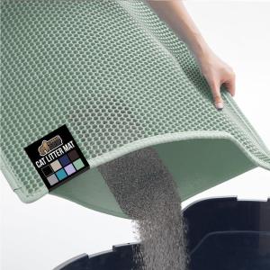 imageGORILLA GRIP Honeycomb Cat Litter Box Mat Two Layer Trapping Waste Mats Soft On Paws Litter Box Supplies and Essentials for Indoor Cats Traps Excess Water Resistant for Floors 30x24 GraySage