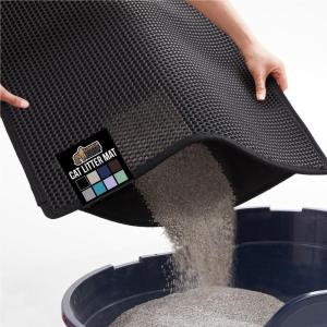 imageGORILLA GRIP Honeycomb Cat Litter Box Mat Two Layer Trapping Waste Mats Soft On Paws Litter Box Supplies and Essentials for Indoor Cats Traps Excess Water Resistant for Floors 30x24 GrayBlack