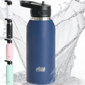 imageGORILLA GRIP Insulated Stainless Steel Water Bottle with Straw 32 oz Leak Proof BPAFree Reusable Travel Bottles for Sports School Keep Drinks Cold Dent Resistant Tumbler Dishwasher Safe NavyNavy