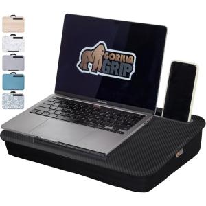 imageGORILLA GRIP Laptop Lap Desk with Phone Holder Pillow Cushion Desks Fit Laptops up to 156quot Tray Ledge Keep Computers in Place Portable Travel Workstation Essentials for Home Light Wood ColorBlack