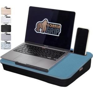 imageGORILLA GRIP Laptop Lap Desk with Phone Holder Pillow Cushion Desks Fit Laptops up to 156quot Tray Ledge Keep Computers in Place Portable Travel Workstation Essentials for Home Light Wood ColorSky Blue