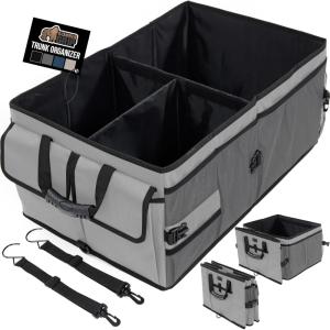 imageGORILLA GRIP Large Capacity Sturdy Trunk Storage Organizer Slip and Water Resistant Collapsible Organization Container for Car Sedan or SUV Multi Compartment Box Vehicle Accessories BlackGray