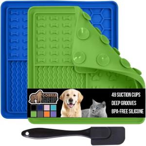 imageGORILLA GRIP Lick Mat for Dogs Deep Grooves for Dog and Cat Enrichment Toy Strong Suction Grip Freezer Safe BPA Free Silicone Licking Pad for Bath Grooming Nail Trimming Orange Purple 2 Pack Royal BlueGreen
