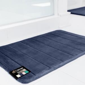 imageGORILLA GRIP Memory Foam Bath Mat Soft Absorbent US Designed Bathroom Rug Gripping Dots Machine Washable Bathmat Cushioned Floor Mats Shower Sink Rugs Room Dcor Accessories 24x17 Graphite GrayStriped Navy