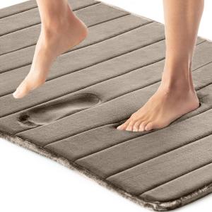 imageGORILLA GRIP Memory Foam Bath Mat Soft Absorbent US Designed Bathroom Rug Gripping Dots Machine Washable Bathmat Cushioned Floor Mats Shower Sink Rugs Room Dcor Accessories 24x17 Graphite GrayStriped Taupe