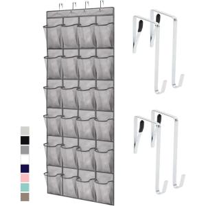 imageGORILLA GRIP Over the Door Shoe Organizer 24 Large Breathable Mesh Pockets Space Saving Hanging Storage Holder Closet Rack Hanger Holds Up to 40 lbs Hangs on Closets for Shoes Accessories LinenGray