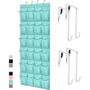 imageGORILLA GRIP Over the Door Shoe Organizer 24 Large Breathable Mesh Pockets Space Saving Hanging Storage Holder Closet Rack Hanger Holds Up to 40 lbs Hangs on Closets for Shoes Accessories LinenTurquoise