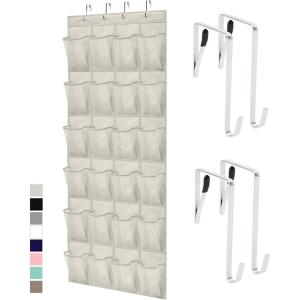 imageGORILLA GRIP Over the Door Shoe Organizer 24 Large Breathable Mesh Pockets Space Saving Hanging Storage Holder Closet Rack Hanger Holds Up to 40 lbs Hangs on Closets for Shoes Accessories LinenLinen