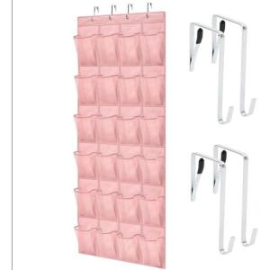 imageGORILLA GRIP Over the Door Shoe Organizer 24 Large Breathable Mesh Pockets Space Saving Hanging Storage Holder Closet Rack Hanger Holds Up to 40 lbs Hangs on Closets for Shoes Accessories LinenLight Pink