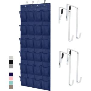 imageGORILLA GRIP Over the Door Shoe Organizer 24 Large Breathable Mesh Pockets Space Saving Hanging Storage Holder Closet Rack Hanger Holds Up to 40 lbs Hangs on Closets for Shoes Accessories LinenNavy