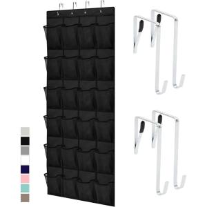 imageGORILLA GRIP Over the Door Shoe Organizer 24 Large Breathable Mesh Pockets Space Saving Hanging Storage Holder Closet Rack Hanger Holds Up to 40 lbs Hangs on Closets for Shoes Accessories LinenBlack