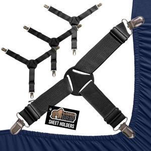 imageGORILLA GRIP Patent Pending Bed Sheet Holders Adjustable Elastic Fasteners with Metal Clips Keep in Place Fitted Bedding Straps Firm Tight Suspenders for Mattress US Designed 4 Pack WhiteBlack