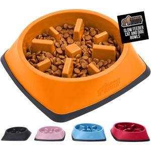 imageGORILLA GRIP Patent Pending Slow Feeder Dog Bowls Interactive Puzzle Toy for Dogs and Cats Food Training Keeps Pets Busy and Prevents Puppy Overeating All Breeds 100 BPA Free 1 Cup GrayOrange