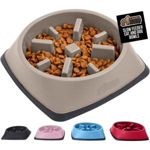 imageGORILLA GRIP Patent Pending Slow Feeder Dog Bowls Interactive Puzzle Toy for Dogs and Cats Food Training Keeps Pets Busy and Prevents Puppy Overeating All Breeds 100 BPA Free 1 Cup GrayBeige