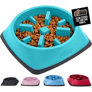 imageGORILLA GRIP Patent Pending Slow Feeder Dog Bowls Interactive Puzzle Toy for Dogs and Cats Food Training Keeps Pets Busy and Prevents Puppy Overeating All Breeds 100 BPA Free 1 Cup GrayTurquoise