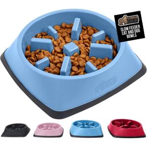 imageGORILLA GRIP Patent Pending Slow Feeder Dog Bowls Interactive Puzzle Toy for Dogs and Cats Food Training Keeps Pets Busy and Prevents Puppy Overeating All Breeds 100 BPA Free 1 Cup GrayLight Blue
