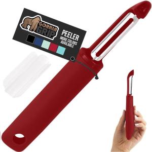 imageGORILLA GRIP Patented BPAFree Sharp Stainless Steel Swivel Vegetable Peeler Comfortable Handle Potato Peelers Smooth Peeling Peel Carrots Apple Includes Blade Cover Kitchen Tool BlackRed