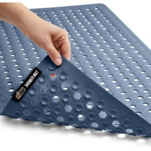 imageGORILLA GRIP Patented Bath Tub Shower Mat Machine Washable Bathtub Floor Liner Mats Suction Cups and Drain Holes to Keep Tubs Clean Soft on Feet Bathroom Essentials 35x16 Inch ClearNavy Opaque