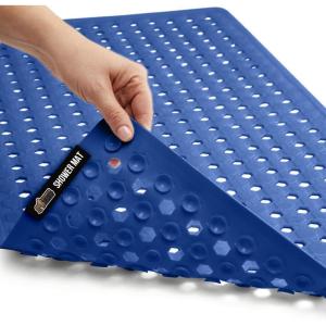 imageGORILLA GRIP Patented Bath Tub Shower Mat Machine Washable Bathtub Floor Liner Mats Suction Cups and Drain Holes to Keep Tubs Clean Soft on Feet Bathroom Essentials 35x16 Inch ClearRoyal Blue Opaque
