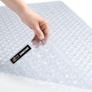 imageGORILLA GRIP Patented Bath Tub Shower Mat Machine Washable Bathtub Floor Liner Mats Suction Cups and Drain Holes to Keep Tubs Clean Soft on Feet Bathroom Essentials 35x16 Inch ClearClear