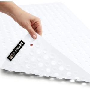 imageGORILLA GRIP Patented Bath Tub Shower Mat Machine Washable Bathtub Floor Liner Mats Suction Cups and Drain Holes to Keep Tubs Clean Soft on Feet Bathroom Essentials 35x16 Inch ClearWhite Opaque