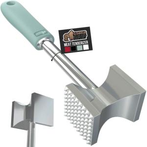 imageGORILLA GRIP Patented DualSided Meat Tenderizer Heavy Duty Kitchen Mallet with Soft Handle Spiked Side Tenderizes and Smooth Flattens Maximize Food Flavor Commercial Grade Chicken Pounder WhiteMint