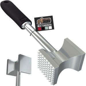 imageGORILLA GRIP Patented DualSided Meat Tenderizer Heavy Duty Kitchen Mallet with Soft Handle Spiked Side Tenderizes and Smooth Flattens Maximize Food Flavor Commercial Grade Chicken Pounder WhiteBlack