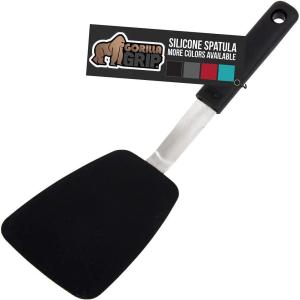 imageGORILLA GRIP Patented Nonstick Heat Resistant BPAFree Silicone Spatula Non Scratch Flexible Head for Pans Slip Resistant Soft Rubber Handle Kitchen Spatulas for Cooking Food 116 in BlackBlack