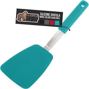 imageGORILLA GRIP Patented Nonstick Heat Resistant BPAFree Silicone Spatula Non Scratch Flexible Head for Pans Slip Resistant Soft Rubber Handle Kitchen Spatulas for Cooking Food 116 in BlackTurquoise