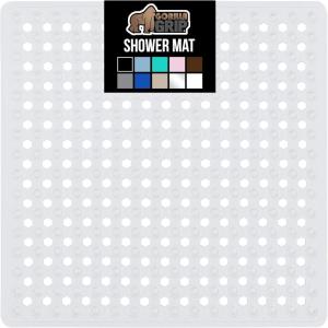imageGORILLA GRIP Patented Square Shower Stall Mat Small Bathtub Floor Mats for Stand Up Showers with Suction Cups and Drainage Holes Machine Wash Soft on Feet Bathroom Accessories 21x21 Inch ClearWhite Opaque