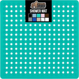 imageGORILLA GRIP Patented Square Shower Stall Mat Small Bathtub Floor Mats for Stand Up Showers with Suction Cups and Drainage Holes Machine Wash Soft on Feet Bathroom Accessories 21x21 Inch ClearTurquoise Opaque