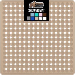 imageGORILLA GRIP Patented Square Shower Stall Mat Small Bathtub Floor Mats for Stand Up Showers with Suction Cups and Drainage Holes Machine Wash Soft on Feet Bathroom Accessories 21x21 Inch ClearBeige Opaque