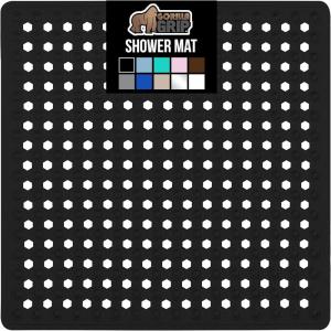 imageGORILLA GRIP Patented Square Shower Stall Mat Small Bathtub Floor Mats for Stand Up Showers with Suction Cups and Drainage Holes Machine Wash Soft on Feet Bathroom Accessories 21x21 Inch ClearBlack Opaque