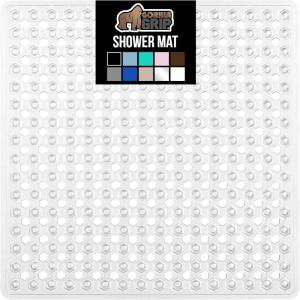 imageGORILLA GRIP Patented Square Shower Stall Mat Small Bathtub Floor Mats for Stand Up Showers with Suction Cups and Drainage Holes Machine Wash Soft on Feet Bathroom Accessories 21x21 Inch ClearClear