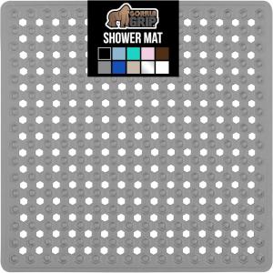 imageGORILLA GRIP Patented Square Shower Stall Mat Small Bathtub Floor Mats for Stand Up Showers with Suction Cups and Drainage Holes Machine Wash Soft on Feet Bathroom Accessories 21x21 Inch ClearGray Opaque