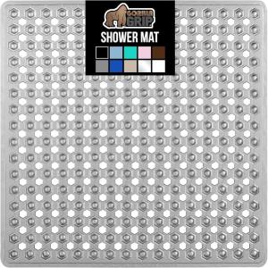 imageGORILLA GRIP Patented Square Shower Stall Mat Small Bathtub Floor Mats for Stand Up Showers with Suction Cups and Drainage Holes Machine Wash Soft on Feet Bathroom Accessories 21x21 Inch ClearGray Translucent