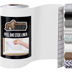 imageGORILLA GRIP Peel and Stick Paper Removable Cover for Books Shelves Countertops Drawers Cabinets and Crafts Easy Install Kitchen Decor Shelf Drawer Cabinet Liners 118 in x 20 FT GrayBright White