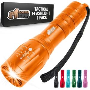 imageGORILLA GRIP Powerful LED Tactical Flashlight 750 FT High Lumens 5 Adjustable Modes Water Resistant Ultra Bright Zoom Flashlights Small Mini Flash Light Camping Night Dog Walking BlackOrange