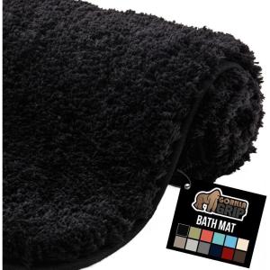 imageGORILLA GRIP Premium Luxury Bath Rug Absorbent Soft Thick Shag Plush Bathroom Mat Rugs Machine Washable Microfiber Quick Dry Mats for Shower Bathtub and Floor Accessories 24x17 GrayBlack