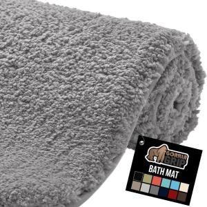 imageGORILLA GRIP Premium Luxury Bath Rug Absorbent Soft Thick Shag Plush Bathroom Mat Rugs Machine Washable Microfiber Quick Dry Mats for Shower Bathtub and Floor Accessories 24x17 GrayGrey