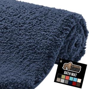 imageGORILLA GRIP Premium Luxury Bath Rug Absorbent Soft Thick Shag Plush Bathroom Mat Rugs Machine Washable Microfiber Quick Dry Mats for Shower Bathtub and Floor Accessories 24x17 GrayIndigo