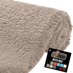 imageGORILLA GRIP Premium Luxury Bath Rug Absorbent Soft Thick Shag Plush Bathroom Mat Rugs Machine Washable Microfiber Quick Dry Mats for Shower Bathtub and Floor Accessories 24x17 GrayBeige